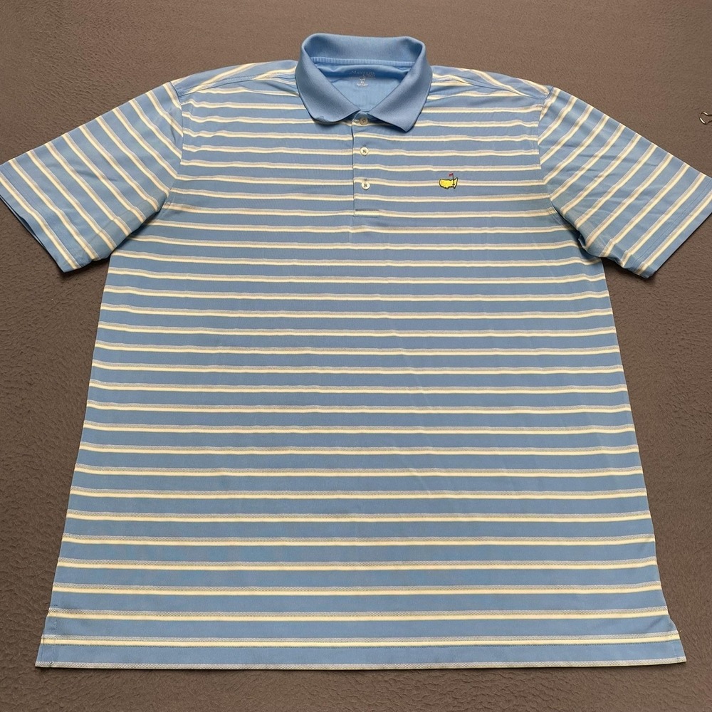 Masters Polo Shirt Mens XL Blue Striped Golf‎ Performance Tech Stretch Logo